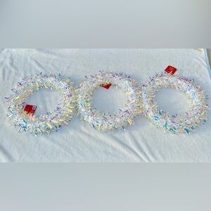 3 New World Market Wreaths White Iridescent Tinsel Round